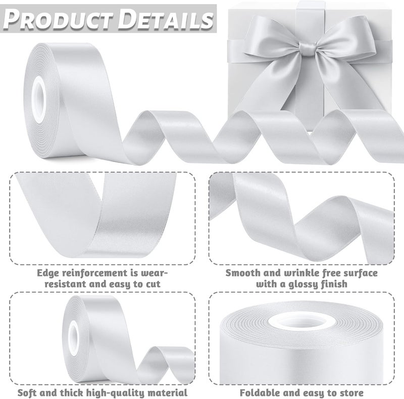 Fullive Silver Ribbon, 1 1/2 Inch 30 Yards Silver Ribbon for Flower Bouquet, Polyester Solid Christmas Tree Ribbons for Birthday Christmas Decorations DIY Bows Wrapping Bouquet Floral Arrangements - Image 3